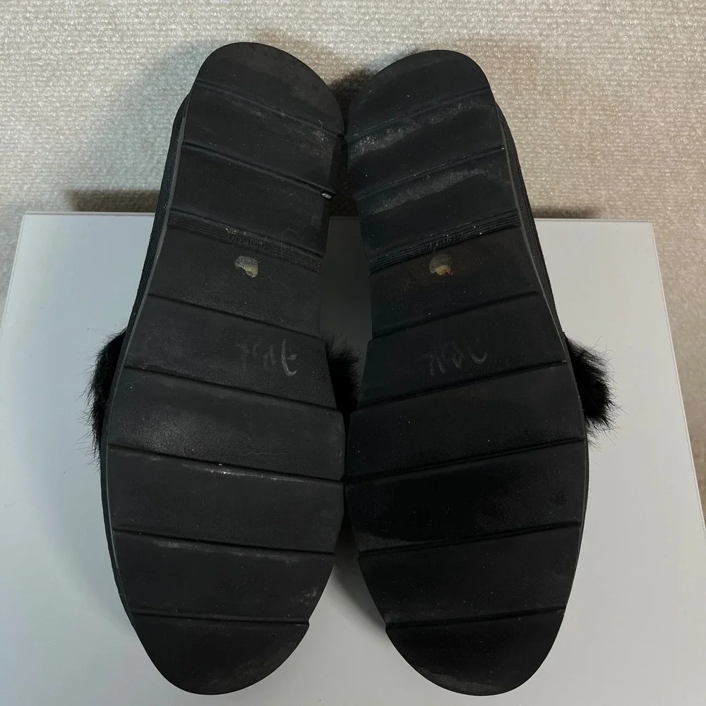 Joyks Black Metallic Gold Fur Accent Slip On Chunky Loafers Size 39‎ US 9